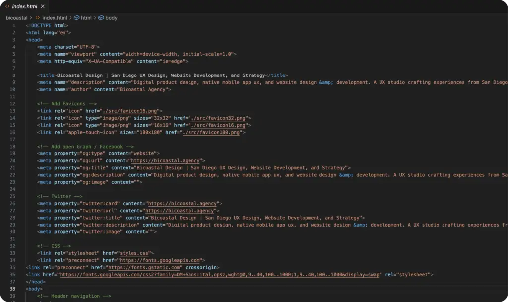 HTML heading code in visual studio code